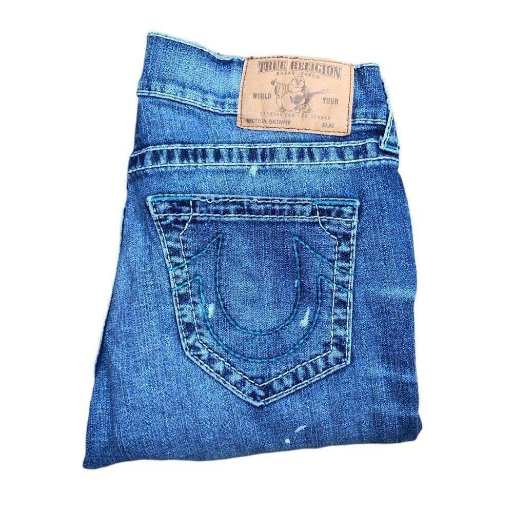RARE True Religion Jeans Size 33 SKINNY BIG T Jupiter Rain Blue